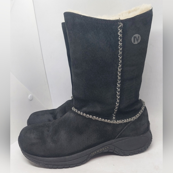 Merrell Shoes - Merrell Encore Stitch High Boots Shearling Lined Black Suede Womens Sz 7 J66194